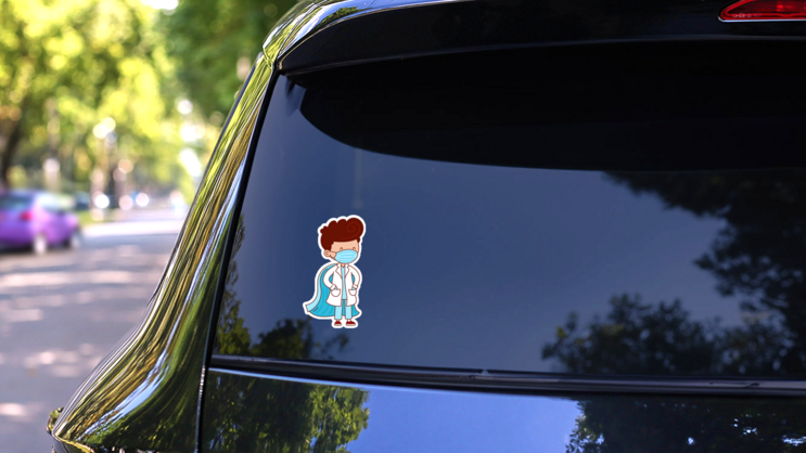 Super Hero Male Nurse Sticker on a Rear Car Window (New) example