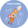 Super Plumber Illustration On Purple Sticker