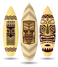 Surf Boards With Tiki Mask Designs Sticker