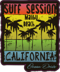 Surf In California, Malibu Beach Vintage Design Sticker
