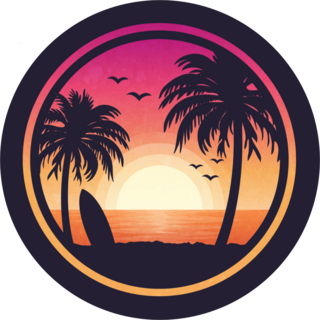 Surfboard On Beach Sunset Sticker