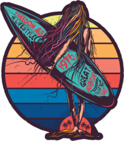 Surfer Girl At Sea Sticker