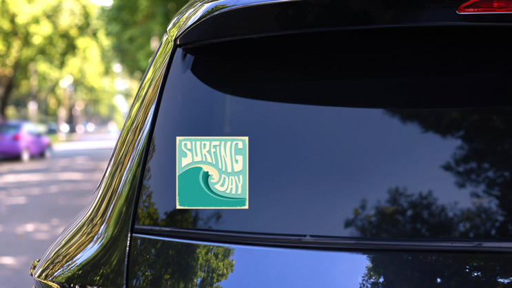 Surfing Day Ocean Wave Sticker on a Rear Car Window (New) example
