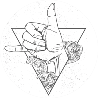 Surfing Finger Illustration Shaka With Waves Sticker