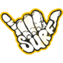 Surfing Hand Shaka On Yellow Sticker