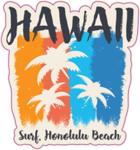 Surfing In Hawaii, Honolulu Beach Sticker