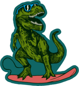 Surfing T-Rex Dinosaur Sticker
