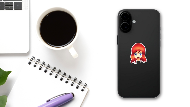 Surprised Magna Anime Girl Sticker on a Phone (New) example