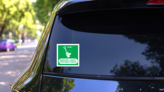 Survival Craft Portable Radio Sign Sticker on a Rear Car Window (New) example