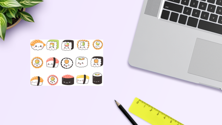 Sushi And Rolls Sticker Sheet on a Desk (New) example