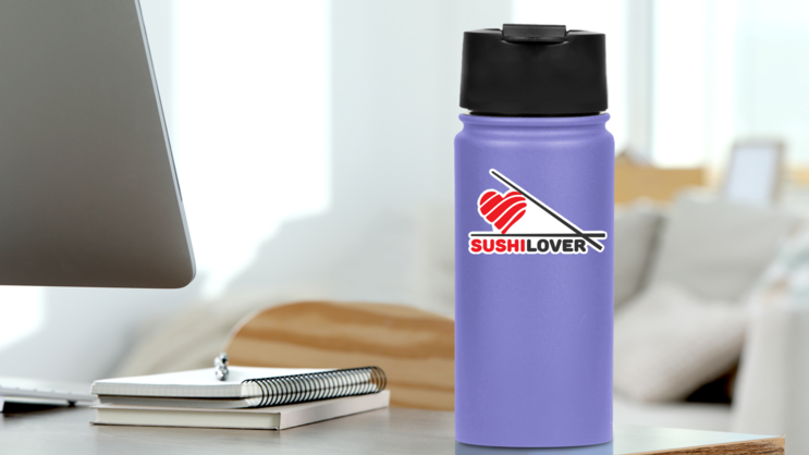 Sushi Lover Heart And Chopsticks Sticker on a Water Bottle (New) example