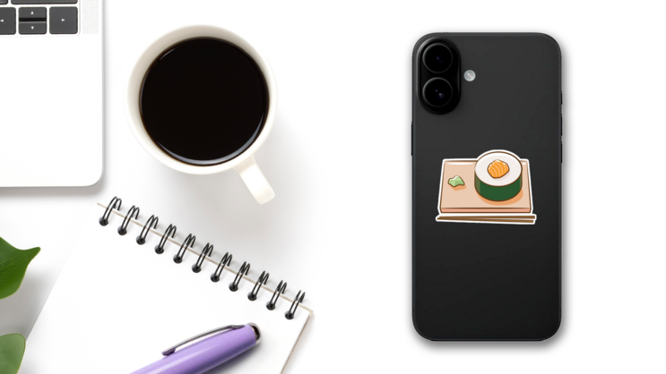 Sushi Roll On Plate With Chopsticks Sticker on a Phone (New) example