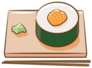 Sushi Roll On Plate With Chopsticks Sticker