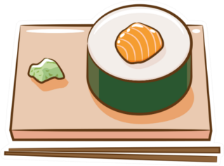 Sushi Roll On Plate With Chopsticks Sticker