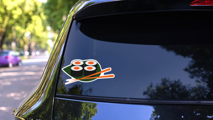 Sushi Rolls On Palm Leaf Sticker on a Rear Car Window (New) example