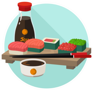 Sushi Rolls With Soy Sauce On Board Sticker