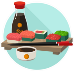 Sushi Rolls With Soy Sauce On Board Sticker