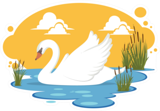 Swan In A Pond Illustration Sticker