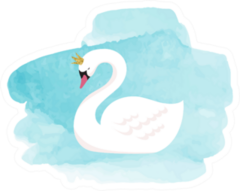Swan Lake, Illustration, Watercolor On Blue Sticker