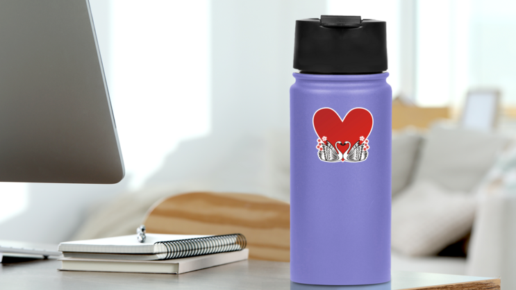 Swan Love Heart Romantic Illustration Sticker on a Water Bottle (New) example
