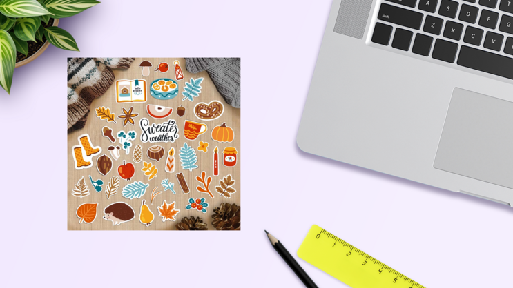Sweater Weather Sticker Bundle on a Desk (New) example