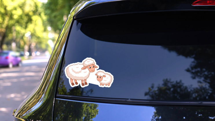 Sweet Cartoon Mother Sheep With Her Cute Lamb Sticker on a Rear Car Window (New) example