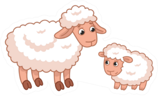 Sweet Cartoon Mother Sheep With Her Cute Lamb Sticker