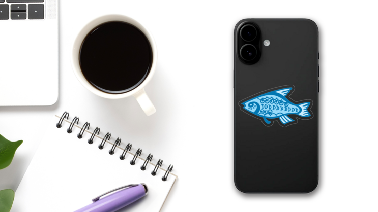 Sweet Fish Beach Sticker on a Phone (New) example