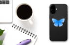 Sweet Light Blue Butterfly Sticker on a Phone (New) example