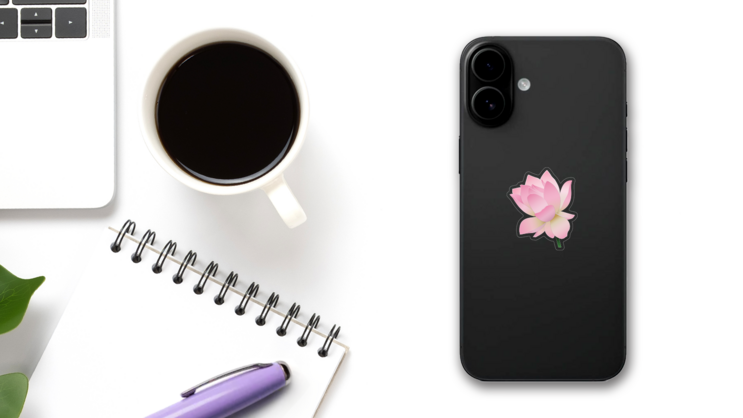 Sweet Pink Lotus Flower Sticker on a Phone (New) example