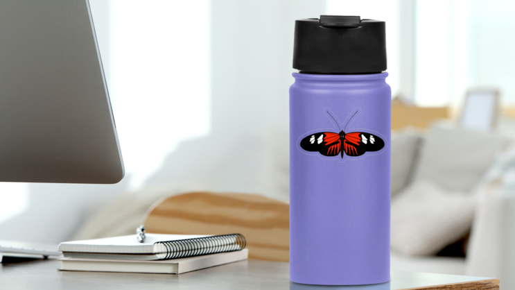 Sweet Red Butterfly Sticker on a Water Bottle (New) example