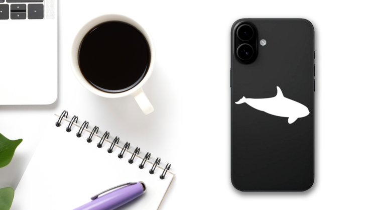 Sweet Simple Whale Sticker on a Phone (New) example