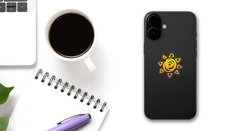 Sweet Sun Sticker on a Phone (New) example