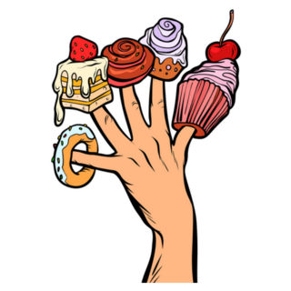 Sweets Donut Cupcake On Fingers Pop Art Retro Sticker