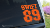 Swift 89 Orange Glitter Sticker on Back Window of Vehicle