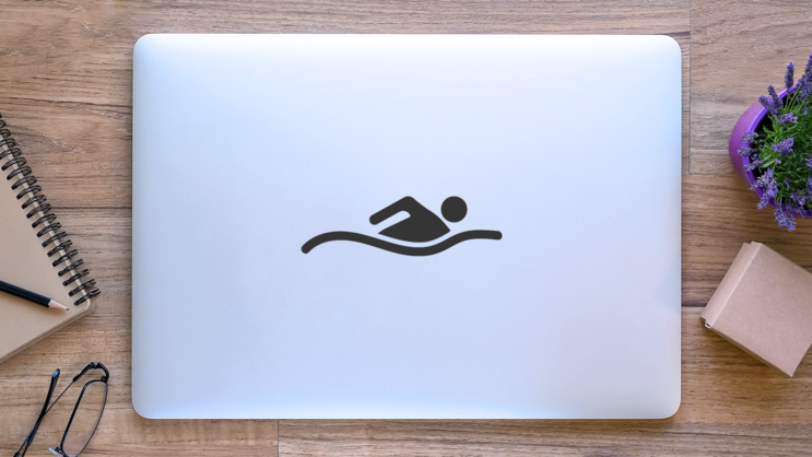 Swimmer Icon Sticker on a Laptop (New) example