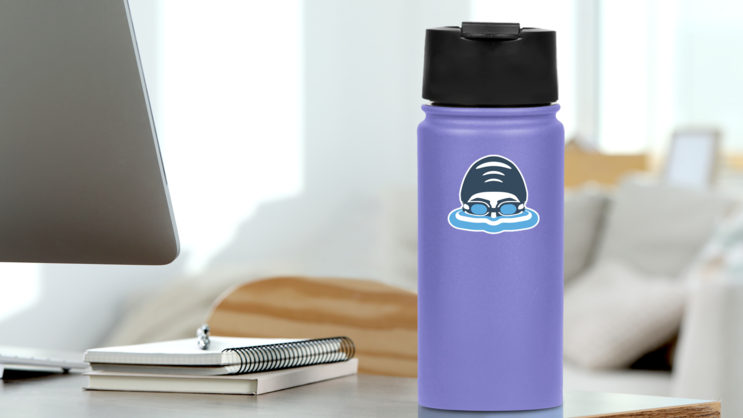 Swimmers Head With Glasses And Cap For Swimming Sticker on a Water Bottle (New) example
