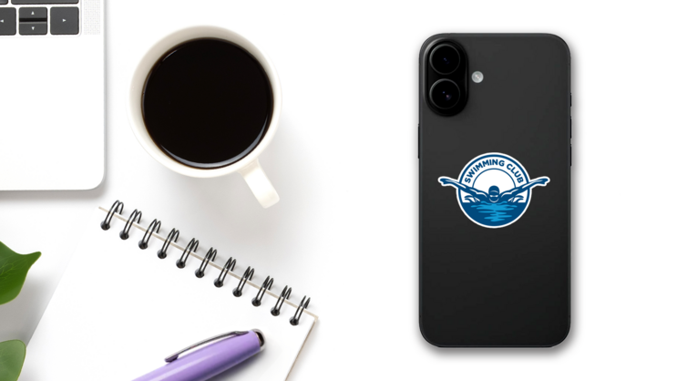 Swimming Club Logo Sticker on a Phone (New) example