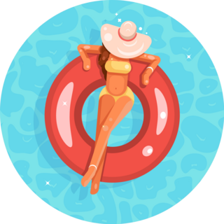 Swimming Pool Female Girl Broad-brim Hat Sticker