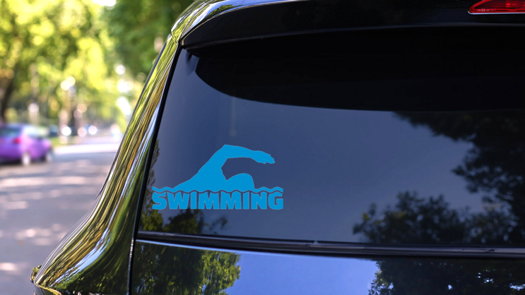 Swimming Text With Silhouette Sticker on a Rear Car Window (New) example