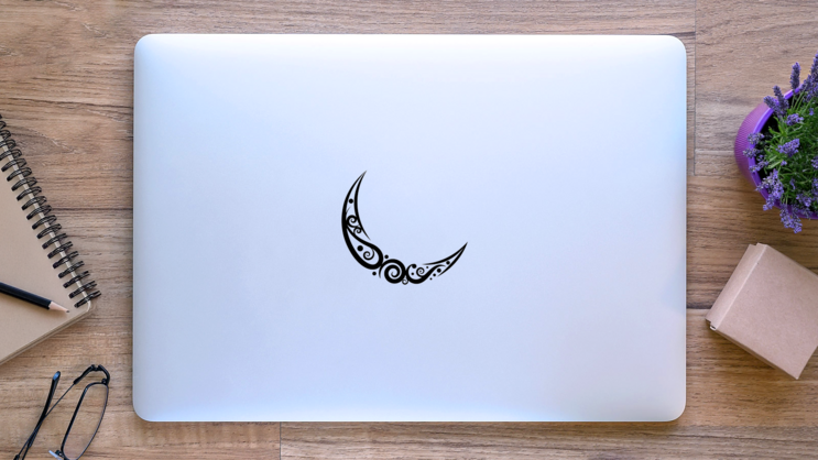 Swirl Moon Sticker on a Laptop (New) example