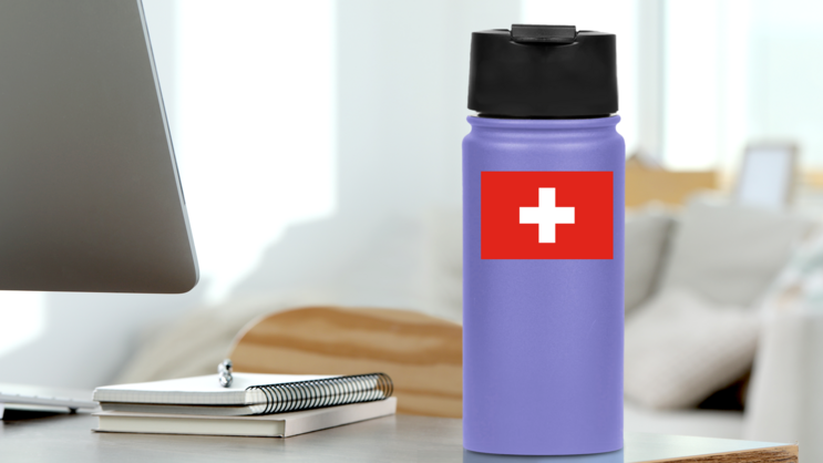 Switzerland Flag Sticker on a Water Bottle (New) example