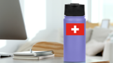 Switzerland Flag Sticker on a Water Bottle (New) example