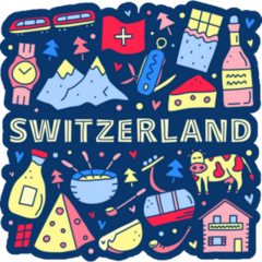 Switzerland Travel Icons Poster Sticker