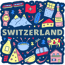 Switzerland Travel Icons Poster Sticker