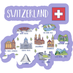 Switzerland Travel Map On Purple Sticker