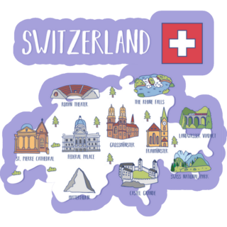 Switzerland Travel Map On Purple Sticker