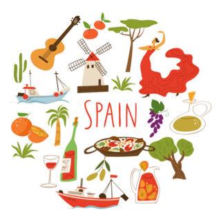 Symbols Of Spain. Culture, Food, People, And Trees Sticker