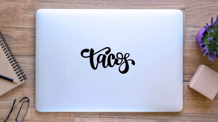 Tacos Text Sticker on a Laptop (New) example