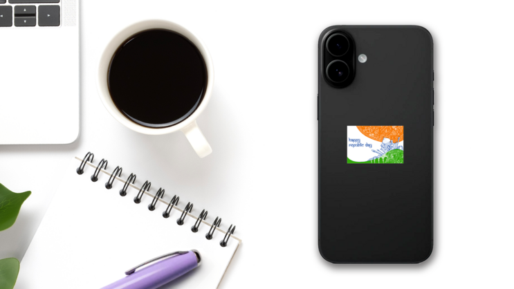 Taj Mahal India Happy Republic Day Sticker on a Phone (New) example